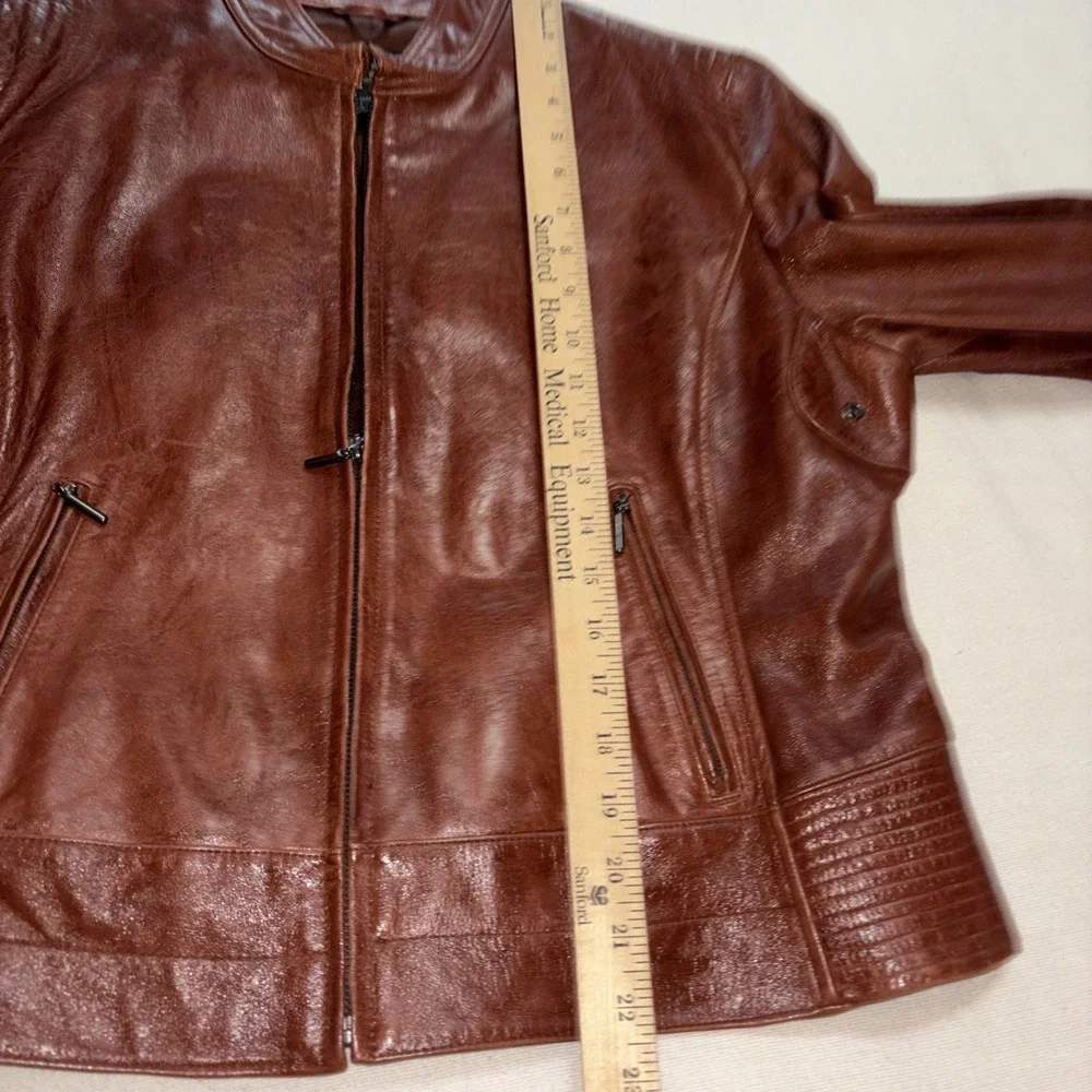 Vintage Terry Lewis Leather Coat Cognac Brown Short Biker Moto Boho Women's Sz L